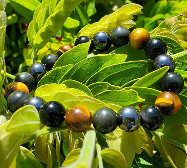 Unisex Wristband with Brown Tiger Eye, Hematite, & Black Obsidian