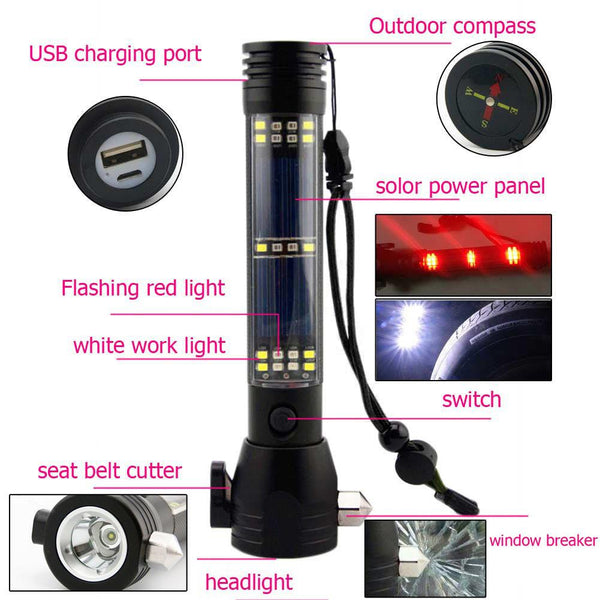 10 in 1 Multifunction Solar Powerful LED Flashlight