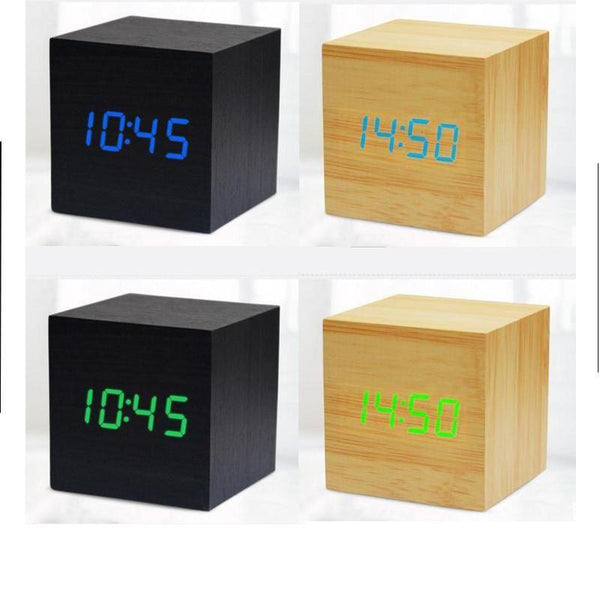 Mini Cube LED Wooden Alarm Clock